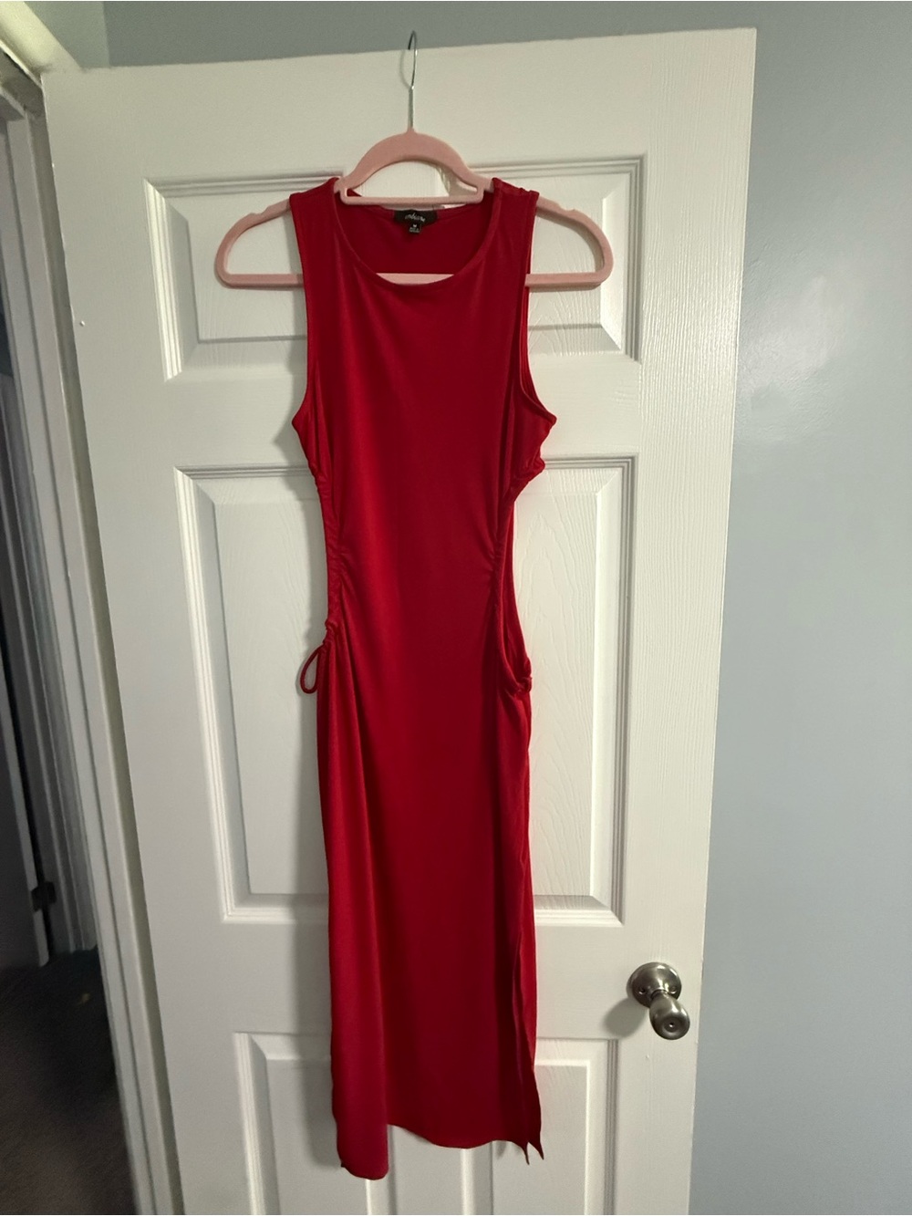 Ambiance Red Sleeveless Midi Dress with Side Tie Detailing